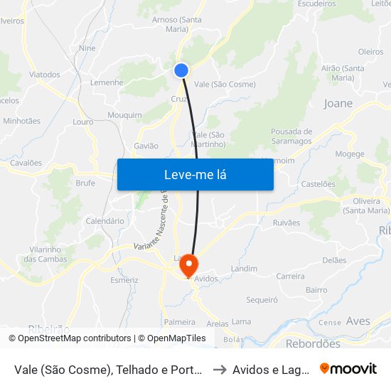 Vale (São Cosme), Telhado e Portela to Avidos e Lagoa map