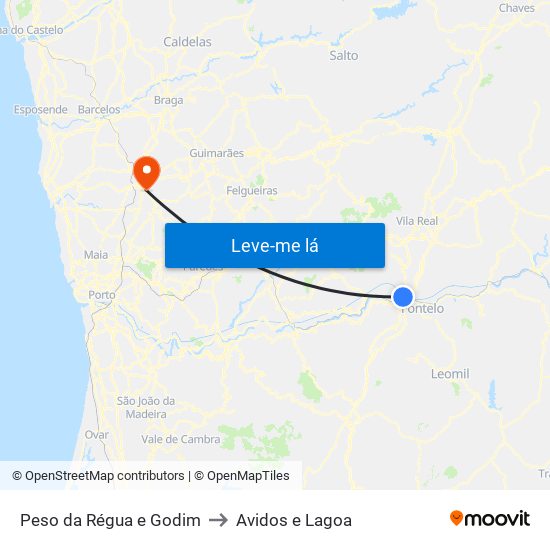 Peso da Régua e Godim to Avidos e Lagoa map