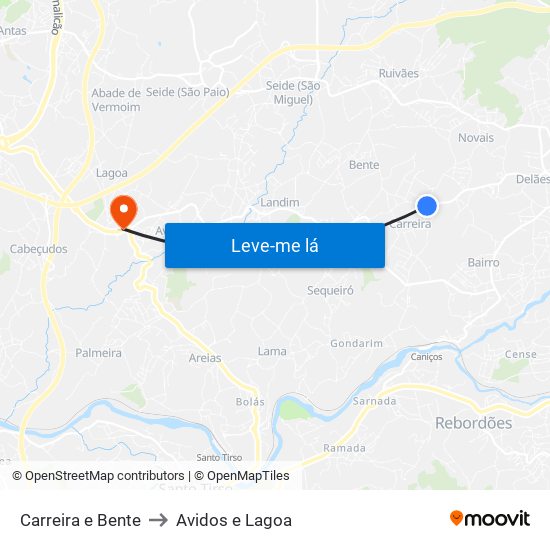 Carreira e Bente to Avidos e Lagoa map