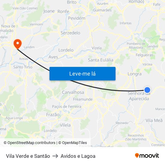 Vila Verde e Santão to Avidos e Lagoa map