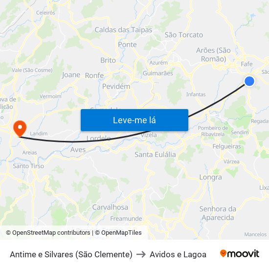 Antime e Silvares (São Clemente) to Avidos e Lagoa map