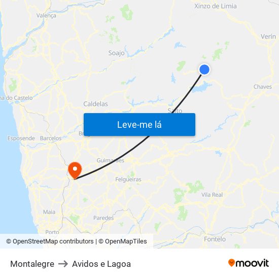 Montalegre to Avidos e Lagoa map