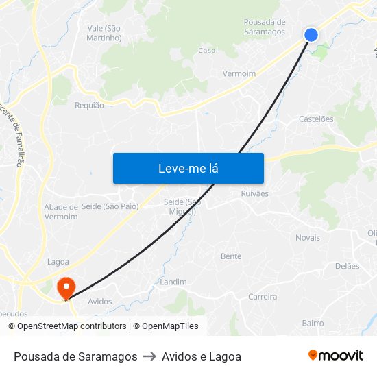 Pousada de Saramagos to Avidos e Lagoa map