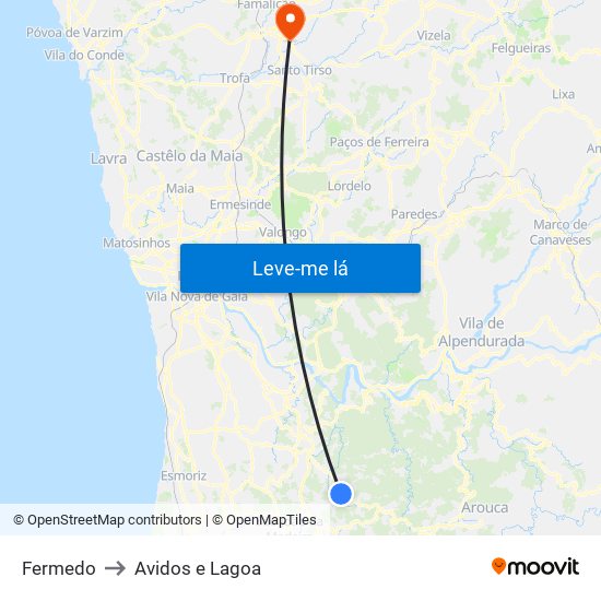 Fermedo to Avidos e Lagoa map