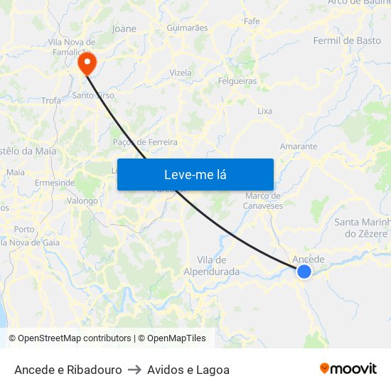 Ancede e Ribadouro to Avidos e Lagoa map