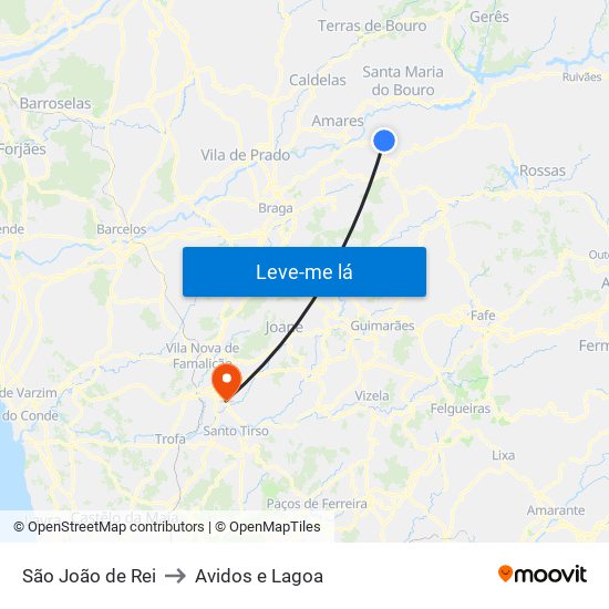 São João de Rei to Avidos e Lagoa map