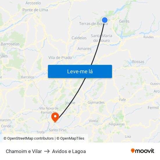 Chamoim e Vilar to Avidos e Lagoa map