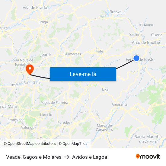Veade, Gagos e Molares to Avidos e Lagoa map