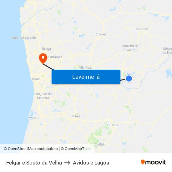 Felgar e Souto da Velha to Avidos e Lagoa map