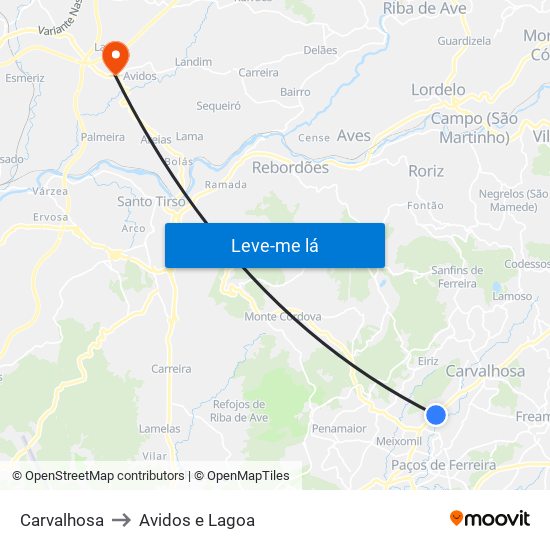 Carvalhosa to Avidos e Lagoa map