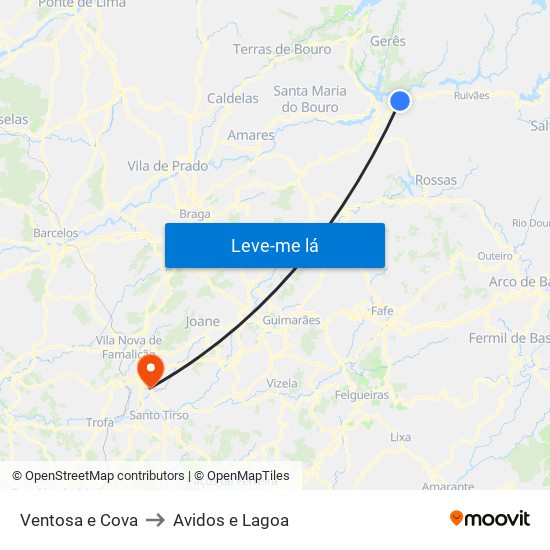 Ventosa e Cova to Avidos e Lagoa map