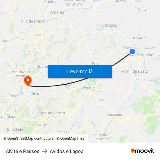 Alvite e Passos to Avidos e Lagoa map