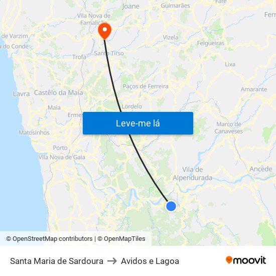 Santa Maria de Sardoura to Avidos e Lagoa map