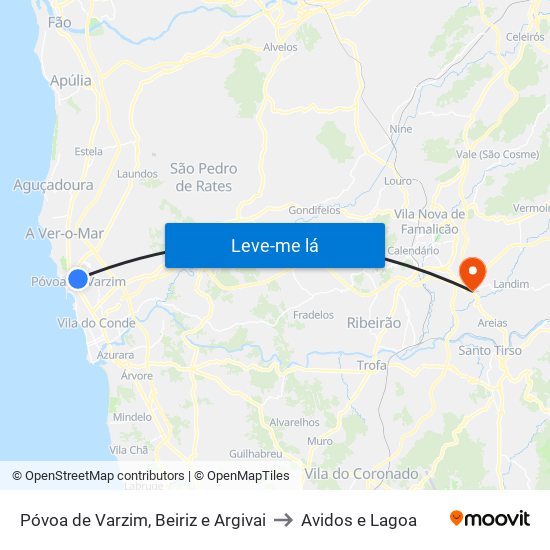 Póvoa de Varzim, Beiriz e Argivai to Avidos e Lagoa map