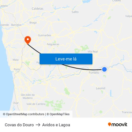 Covas do Douro to Avidos e Lagoa map