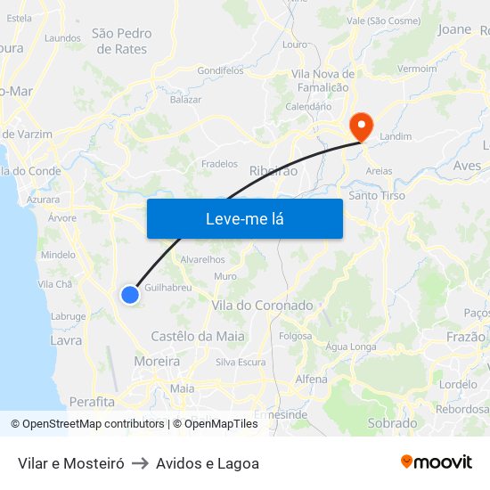 Vilar e Mosteiró to Avidos e Lagoa map