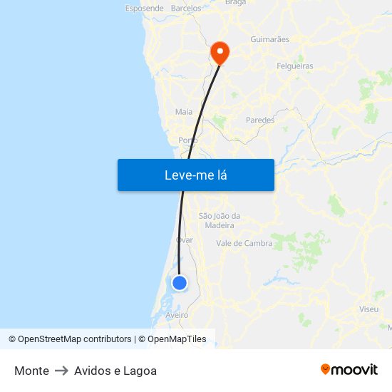 Monte to Avidos e Lagoa map