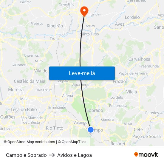 Campo e Sobrado to Avidos e Lagoa map