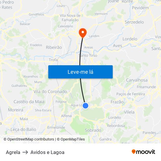 Agrela to Avidos e Lagoa map