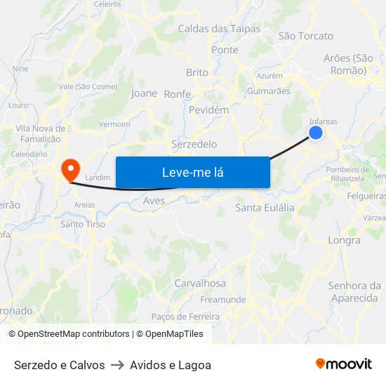 Serzedo e Calvos to Avidos e Lagoa map
