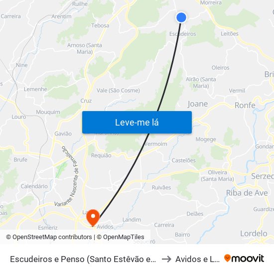 Escudeiros e Penso (Santo Estêvão e São Vicente) to Avidos e Lagoa map