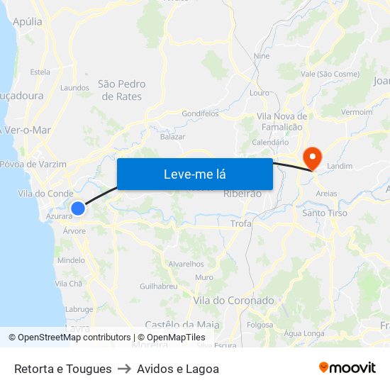 Retorta e Tougues to Avidos e Lagoa map