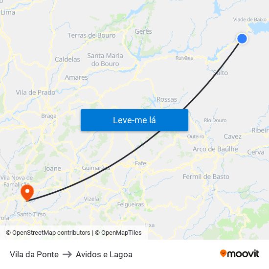 Vila da Ponte to Avidos e Lagoa map