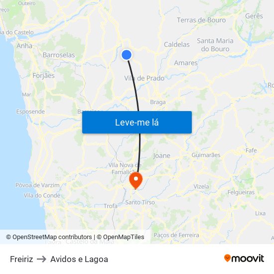 Freiriz to Avidos e Lagoa map