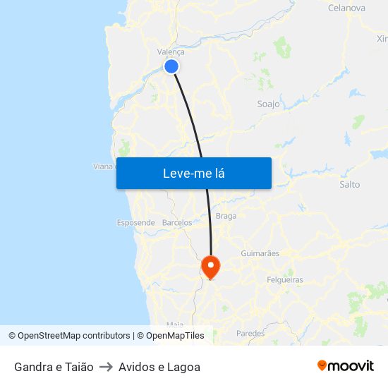 Gandra e Taião to Avidos e Lagoa map