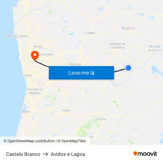 Castelo Branco to Avidos e Lagoa map