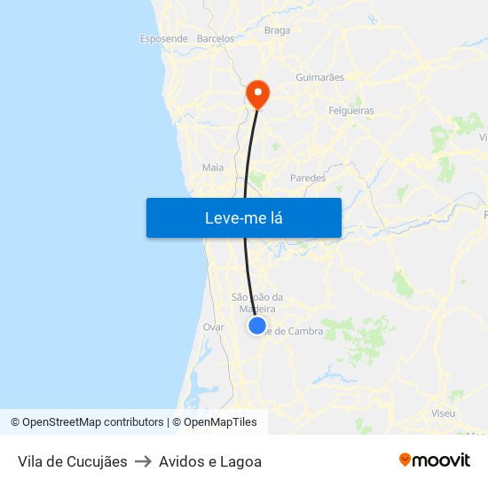 Vila de Cucujães to Avidos e Lagoa map