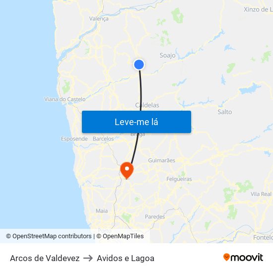 Arcos de Valdevez to Avidos e Lagoa map