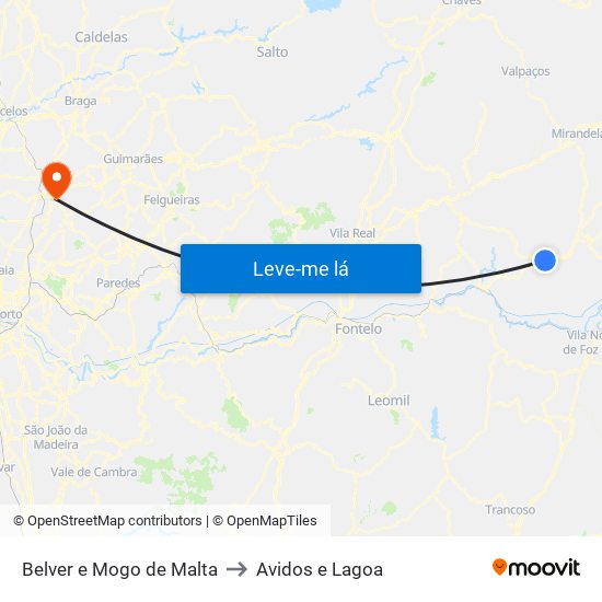 Belver e Mogo de Malta to Avidos e Lagoa map