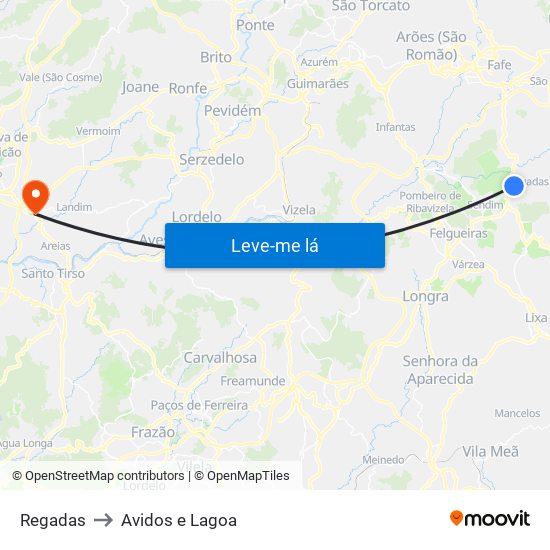 Regadas to Avidos e Lagoa map