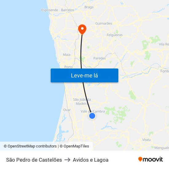 São Pedro de Castelões to Avidos e Lagoa map