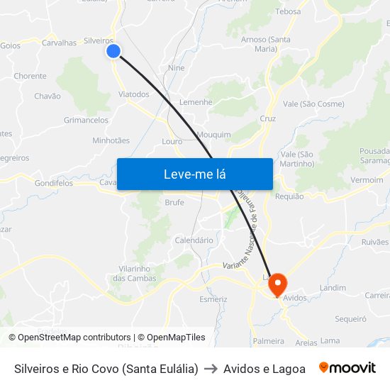 Silveiros e Rio Covo (Santa Eulália) to Avidos e Lagoa map