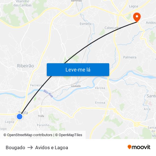 Bougado to Avidos e Lagoa map