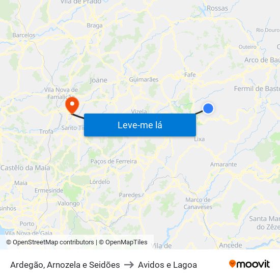 Ardegão, Arnozela e Seidões to Avidos e Lagoa map