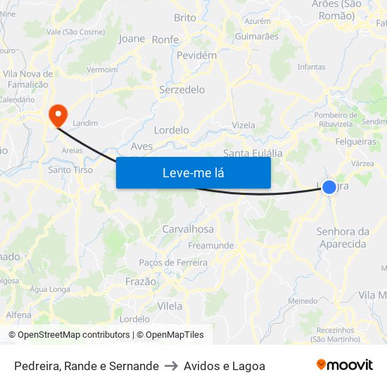 Pedreira, Rande e Sernande to Avidos e Lagoa map