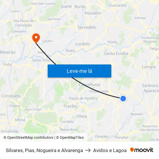 Silvares, Pias, Nogueira e Alvarenga to Avidos e Lagoa map