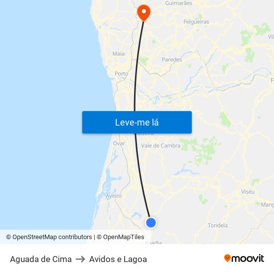 Aguada de Cima to Avidos e Lagoa map