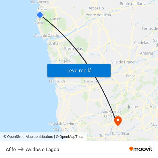 Afife to Avidos e Lagoa map