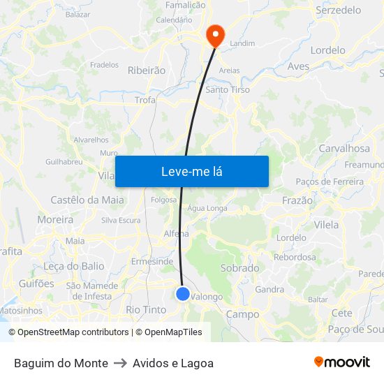 Baguim do Monte to Avidos e Lagoa map