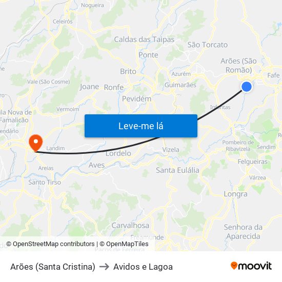 Arões (Santa Cristina) to Avidos e Lagoa map