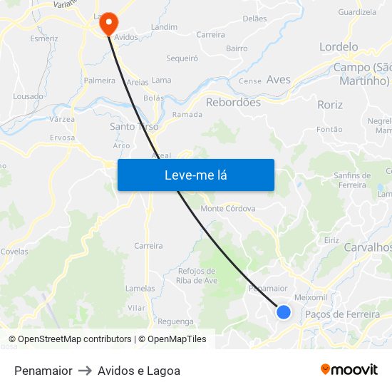 Penamaior to Avidos e Lagoa map