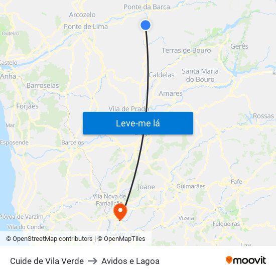 Cuide de Vila Verde to Avidos e Lagoa map