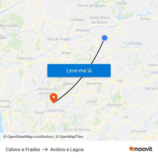 Calvos e Frades to Avidos e Lagoa map