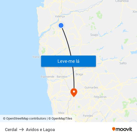 Cerdal to Avidos e Lagoa map