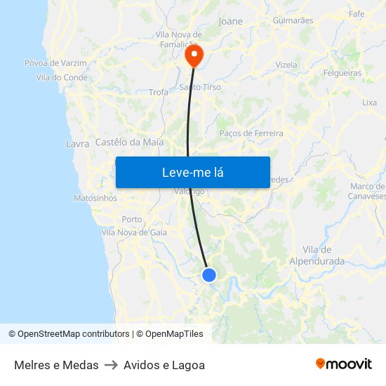 Melres e Medas to Avidos e Lagoa map