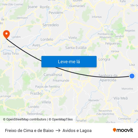 Freixo de Cima e de Baixo to Avidos e Lagoa map